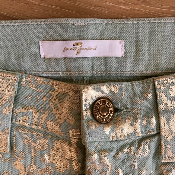 ⭐️7 for All Mankind⭐️Pastel Green Gold Metallic Print Denim Jeans Shorts Sz 24 - Picture 14 of 16